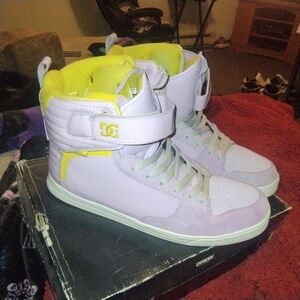 DC High-Top Sneakers in Lavender and Neon Yellow